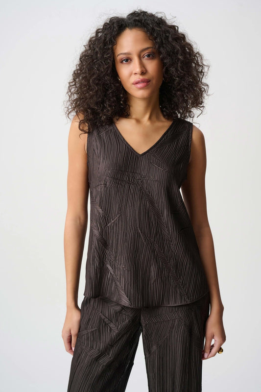 Pleated Satin Flared V - Neck TopTopsPosh Boutique