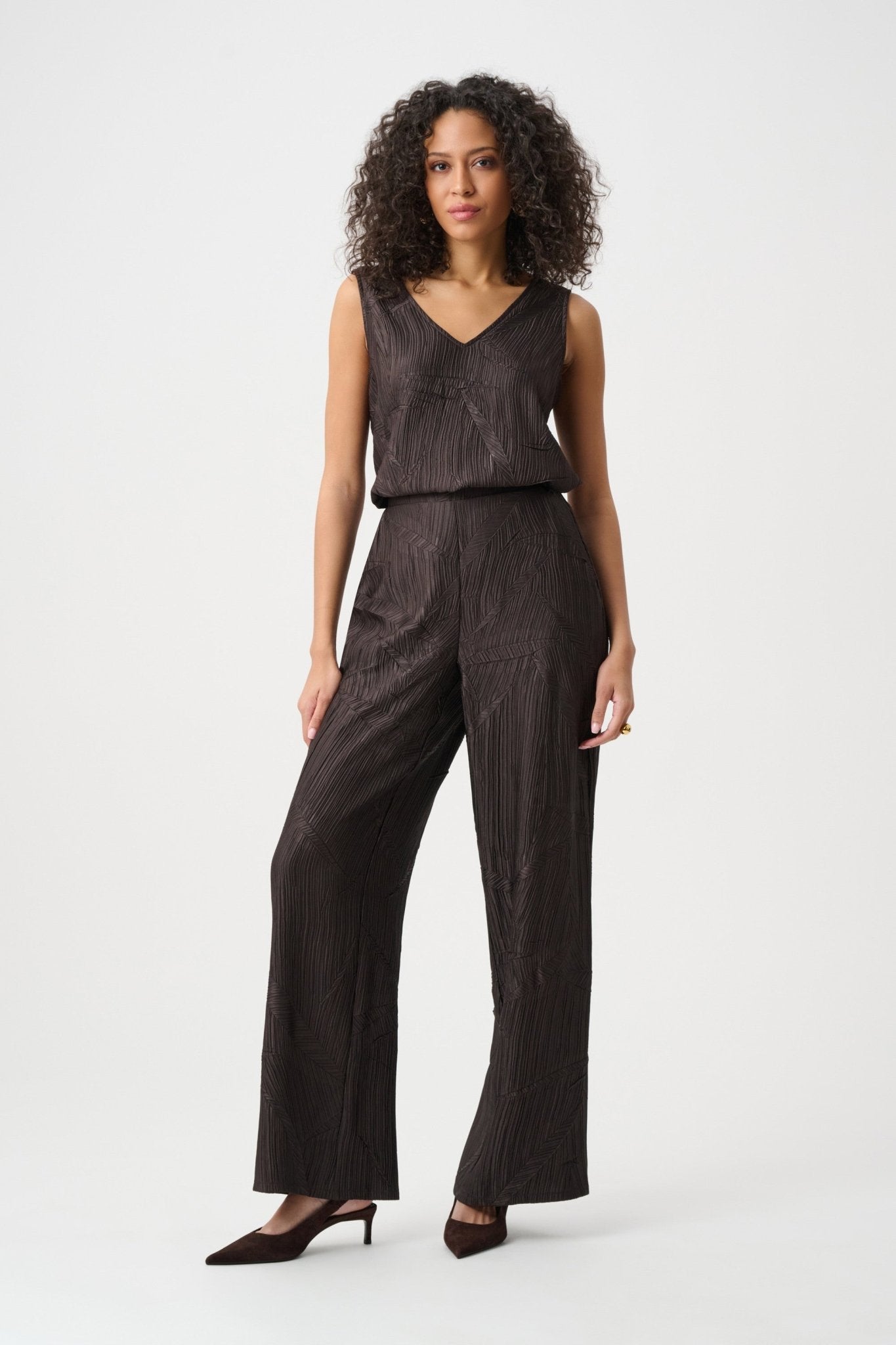 Pleated Satin Flared V - Neck TopTopsPosh Boutique