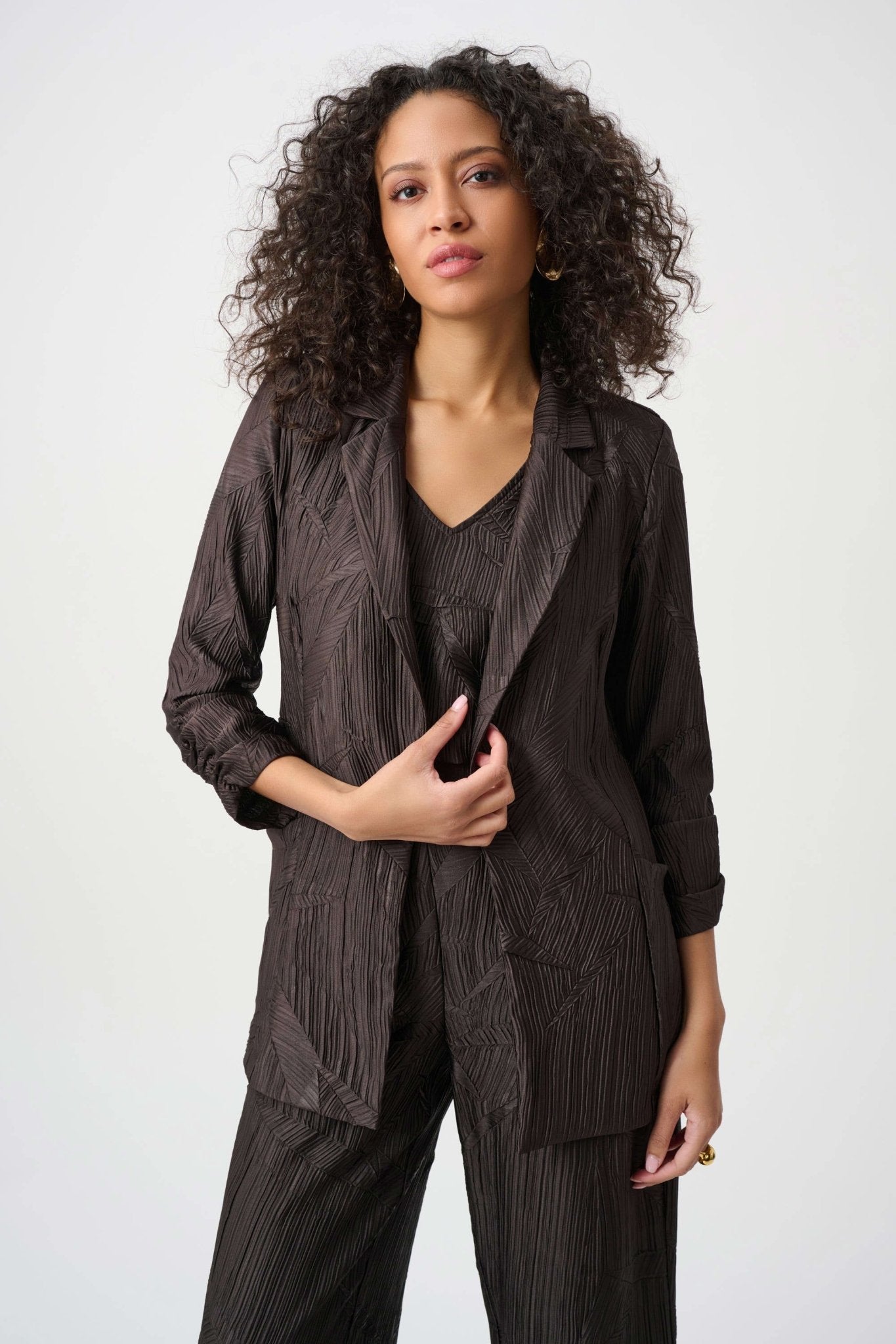 Pleated Satin Open BlazerJacketsPosh Boutique