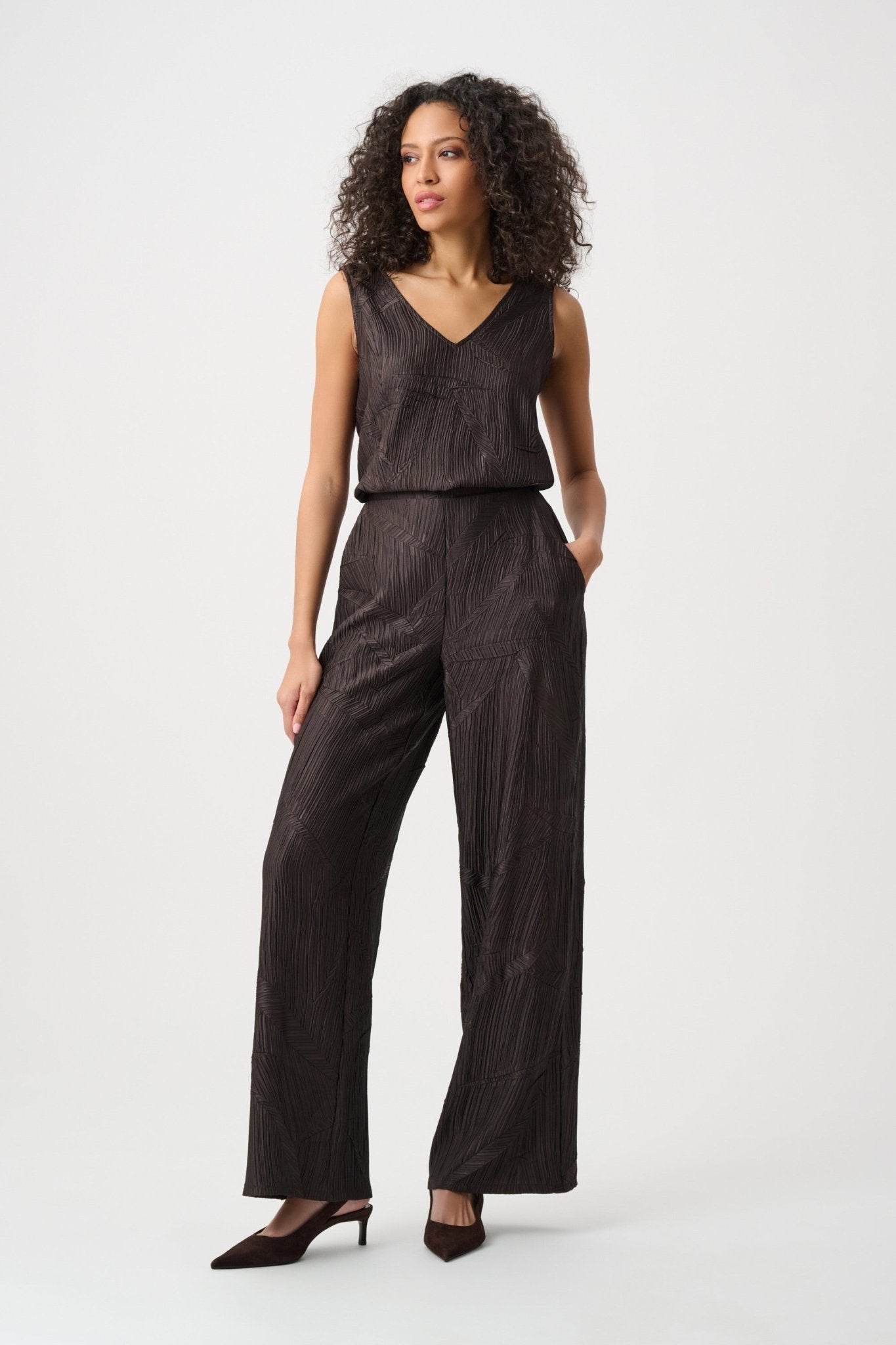 Pleated Satin Pull - On Wide - Leg PantsBottomsPosh Boutique