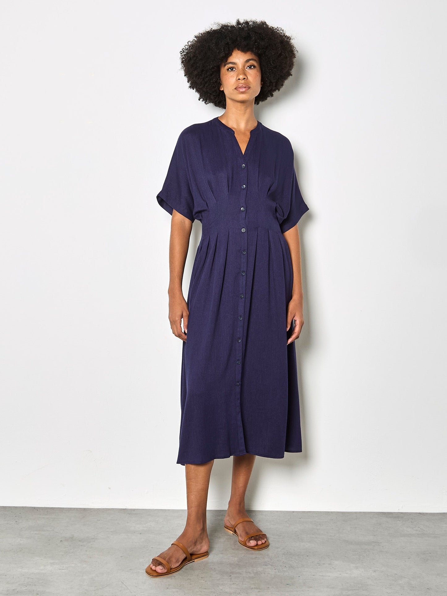 Pleated Waist Midi Shirt DressDressesPosh Boutique
