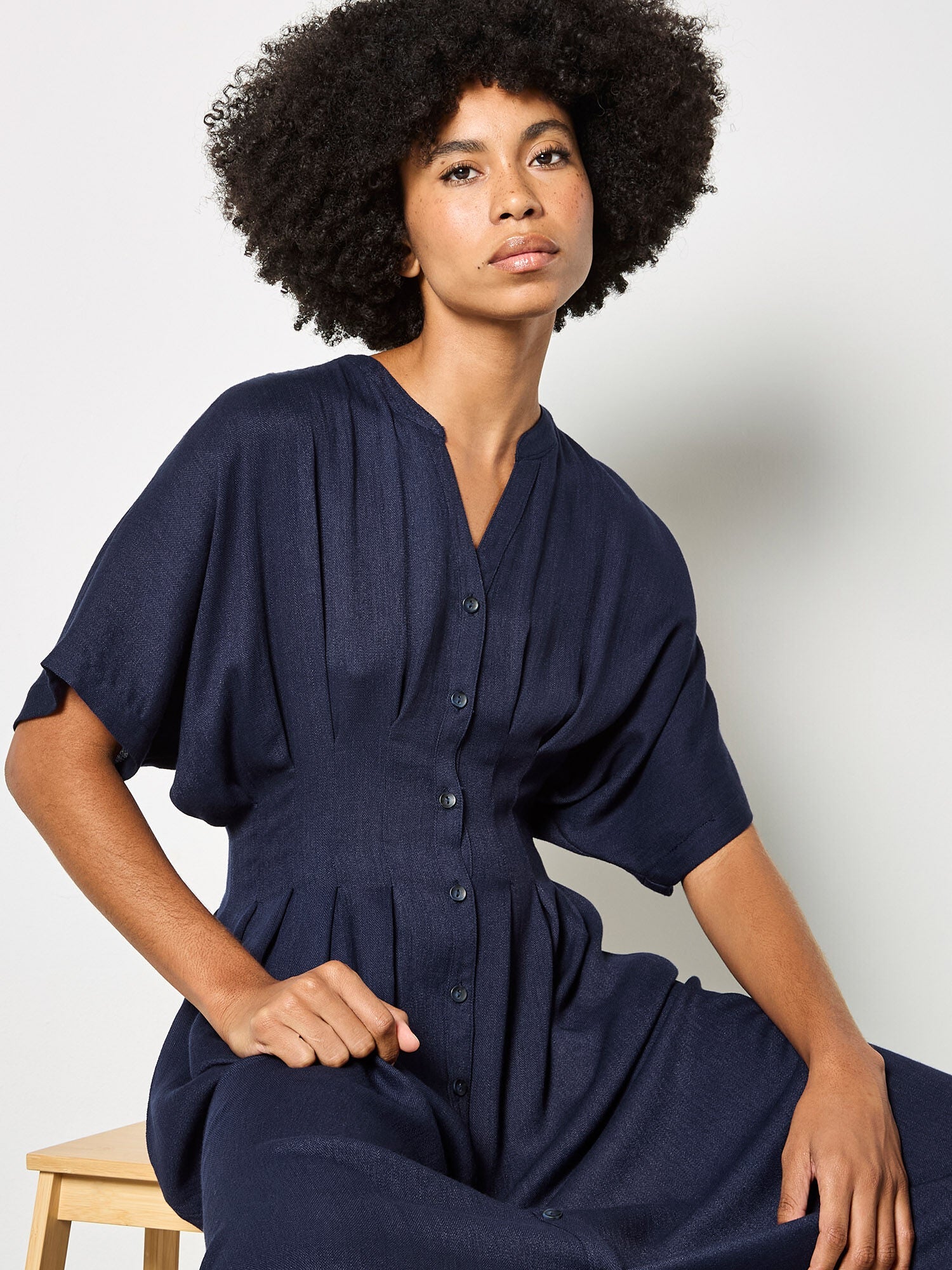 Pleated Waist Midi Shirt DressDressesPosh Boutique
