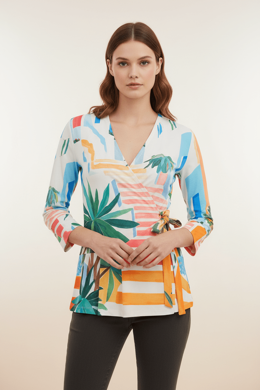 "Pots On The Stairs" Wrap BlouseTopsPosh Boutique