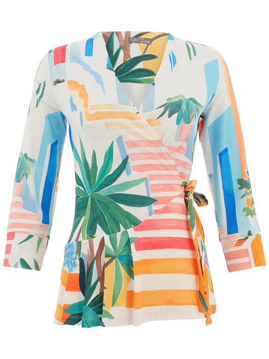 "Pots On The Stairs" Wrap BlouseTopsPosh Boutique