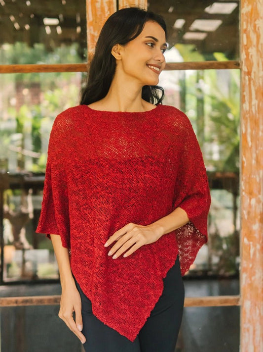 Red Double Knit PonchoPosh Boutique