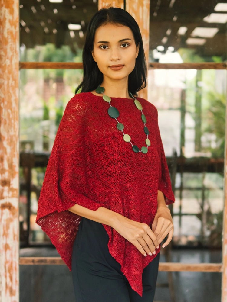 Red Double Knit PonchoPosh Boutique