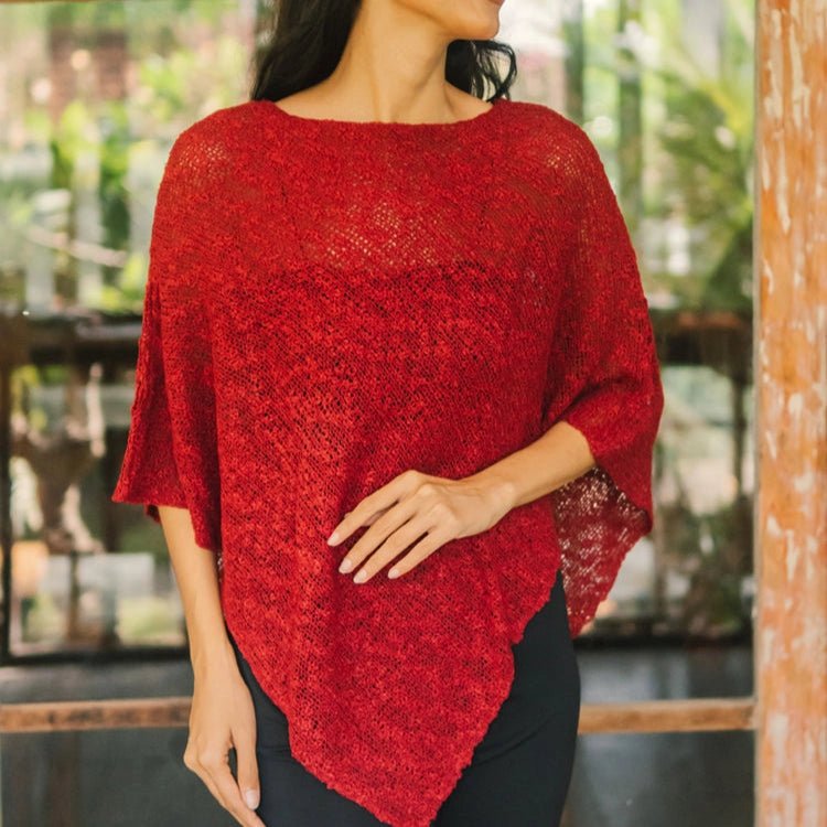 Red Double Knit PonchoPosh Boutique