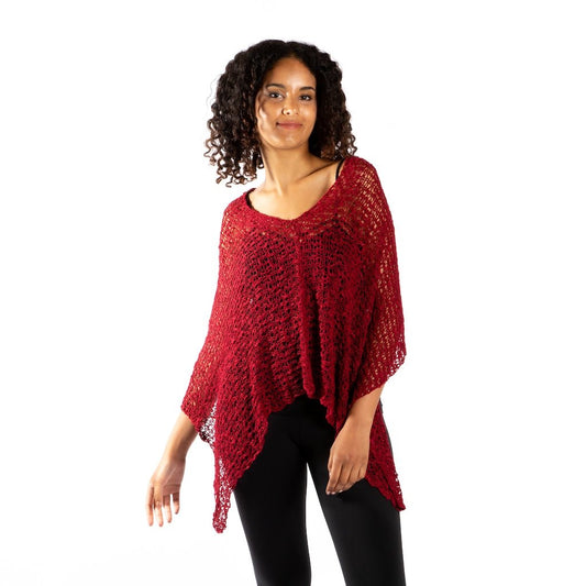 Red Popcorn Knit PonchoJacketsPosh Boutique