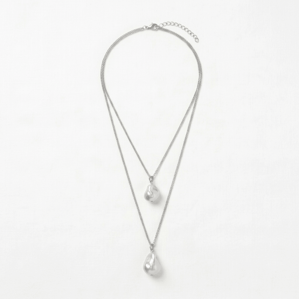 Silver Double Pearl Drop NecklaceJewelryPosh Boutique