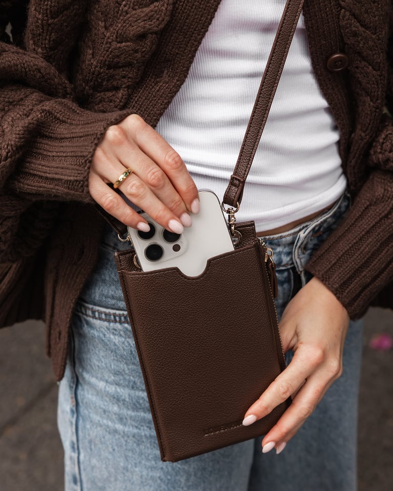 Suki RFID Phone Bag ChocolateHandbagsPosh Boutique
