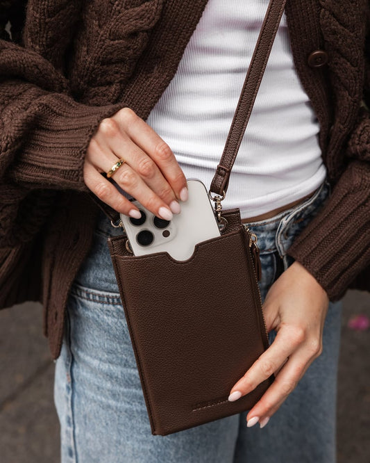 Suki RFID Phone Bag ChocolateHandbagsPosh Boutique