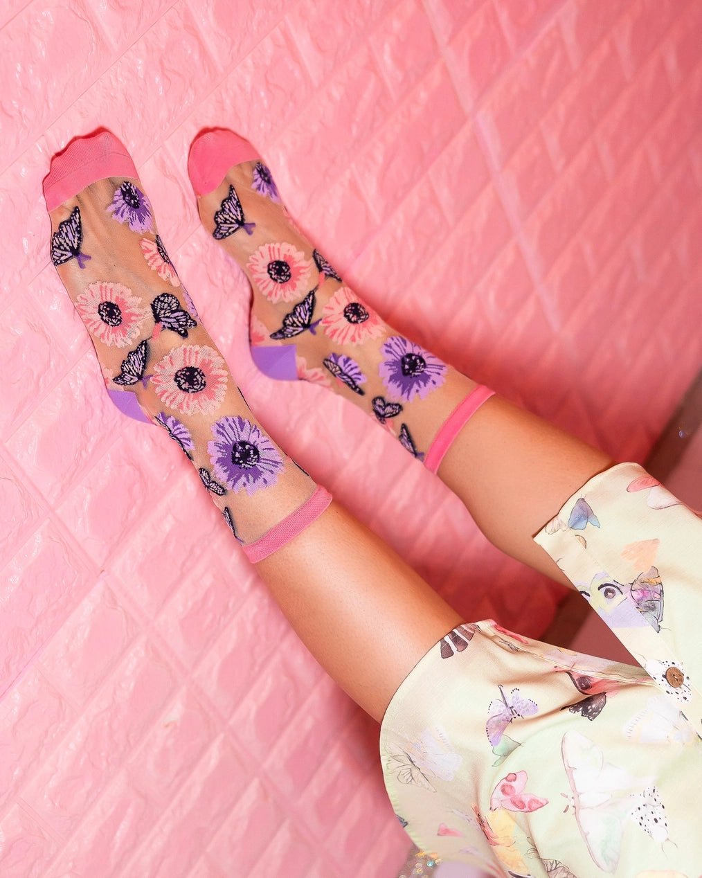 Sunflower Butterfly Sheer SocksPosh Boutique