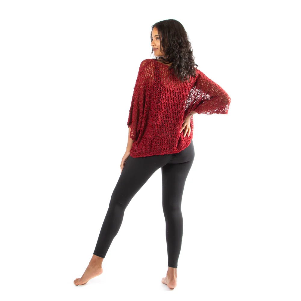 Suzie Blue Red Popcorn Knit TopTopsPosh Boutique