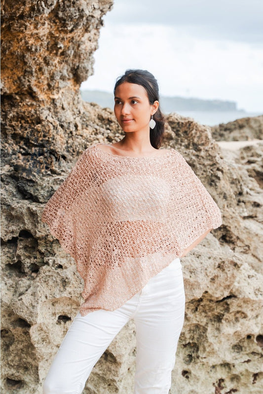 Taupe Popcorn Knit PonchoJacketsPosh Boutique