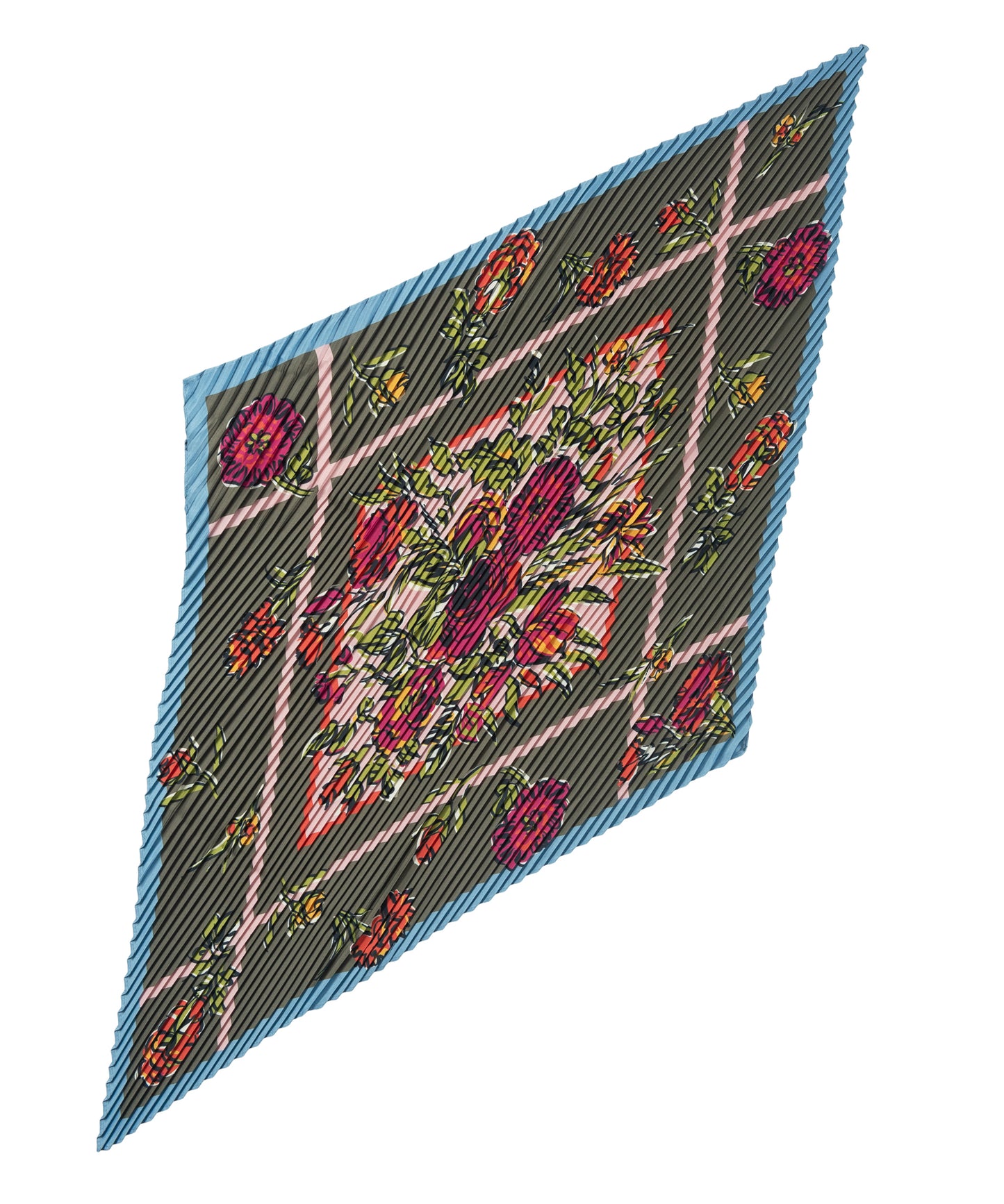 Floral Plaid Pleated Diamond Scarf