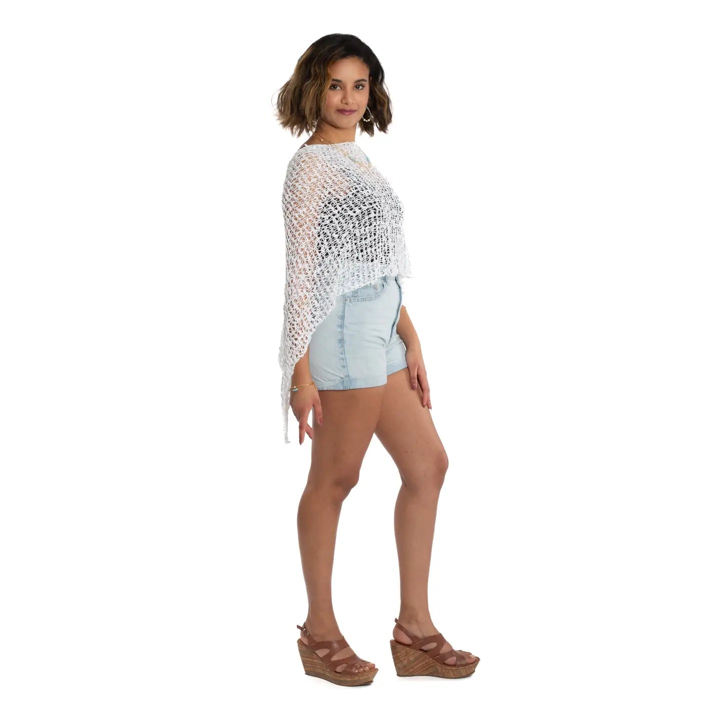 White Popcorn Knit PonchoJacketsPosh Boutique