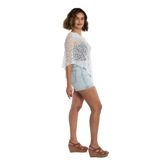 White Popcorn Knit PonchoJacketsPosh Boutique