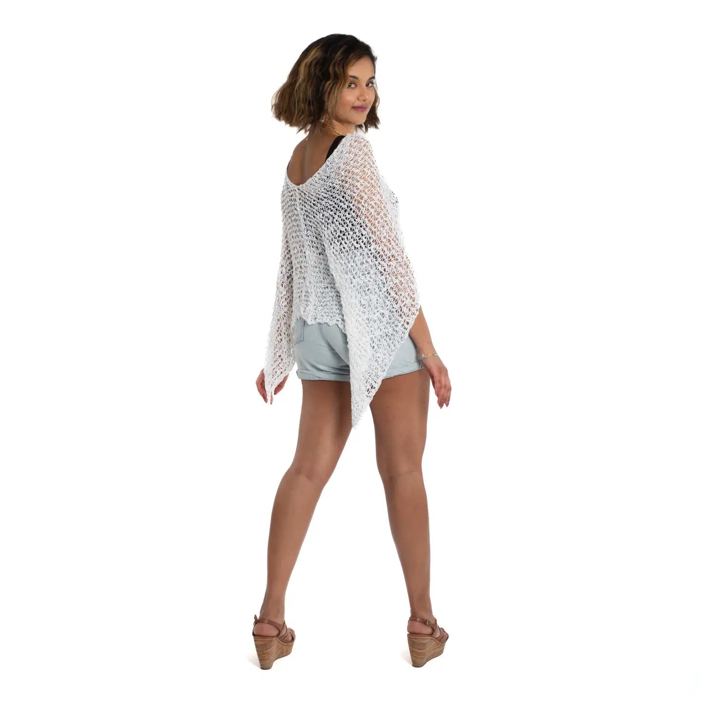 White Popcorn Knit PonchoJacketsPosh Boutique